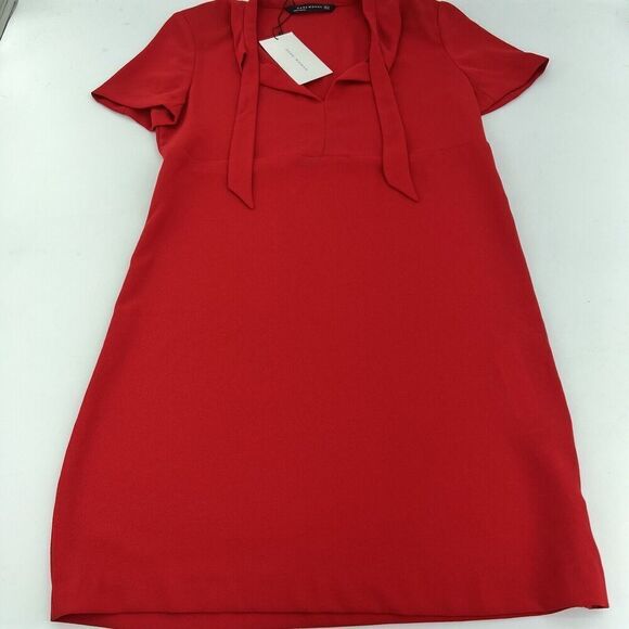 Zara Woman Red Ribbon Neck Mini Dress Size XS NWT - Picture 1 of 5